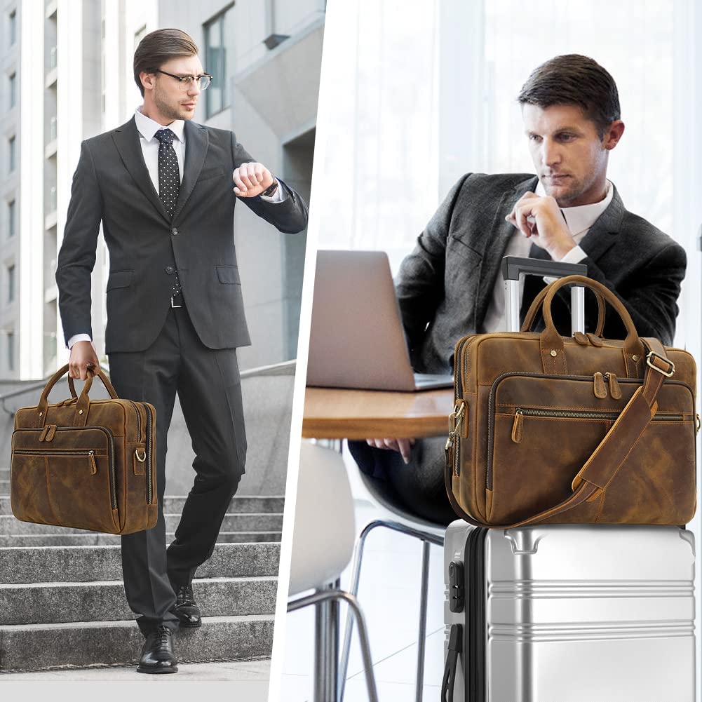Ringsun Leather Briefcase for Men Large Satchel Bags, Mens Business Travel Case Messenger Bag, Fits 15.6" Leather Laptop Bag - Image 7